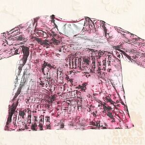 Alia Pink Graphic Mid Sleeve Top